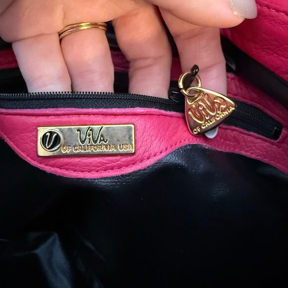 Vintage Viva California Leather Patchwork Crossbody Bag Hot Pink Clutch Purse - Picture 7 of 7